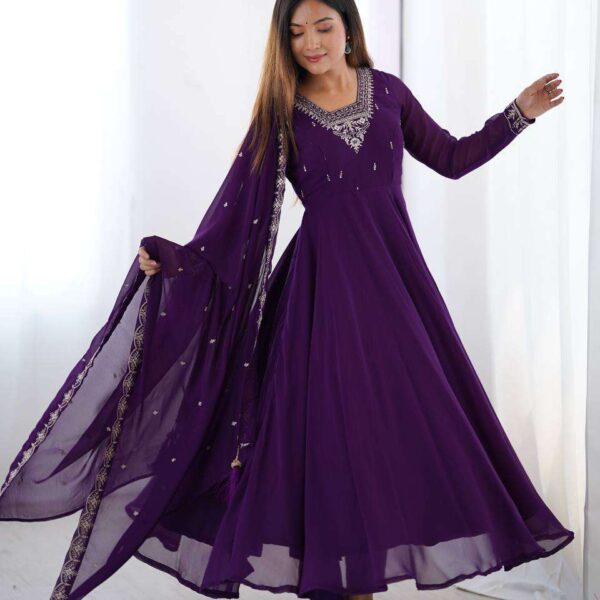 Womens Fox Georgette Anarkali Kurti with Pant & Dupatta Set