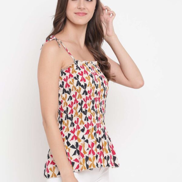 Women's Rayon Printed Casual Summer Style Tie Shoulder Straps Free Size Tank Top ( Multi12)